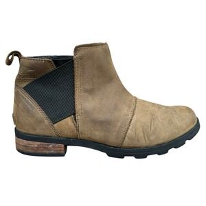 Women's 9 M - Sorel Emelie NL2671-245 Chelsea Tan Leather Ankle Boots Brown